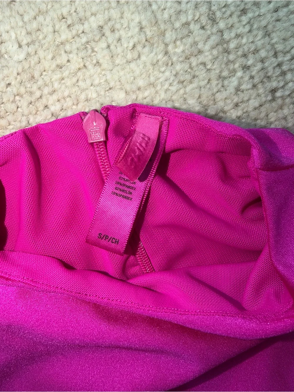 Skims Neon Pink Fuchsia Mock Neck Disco Bodysuit
